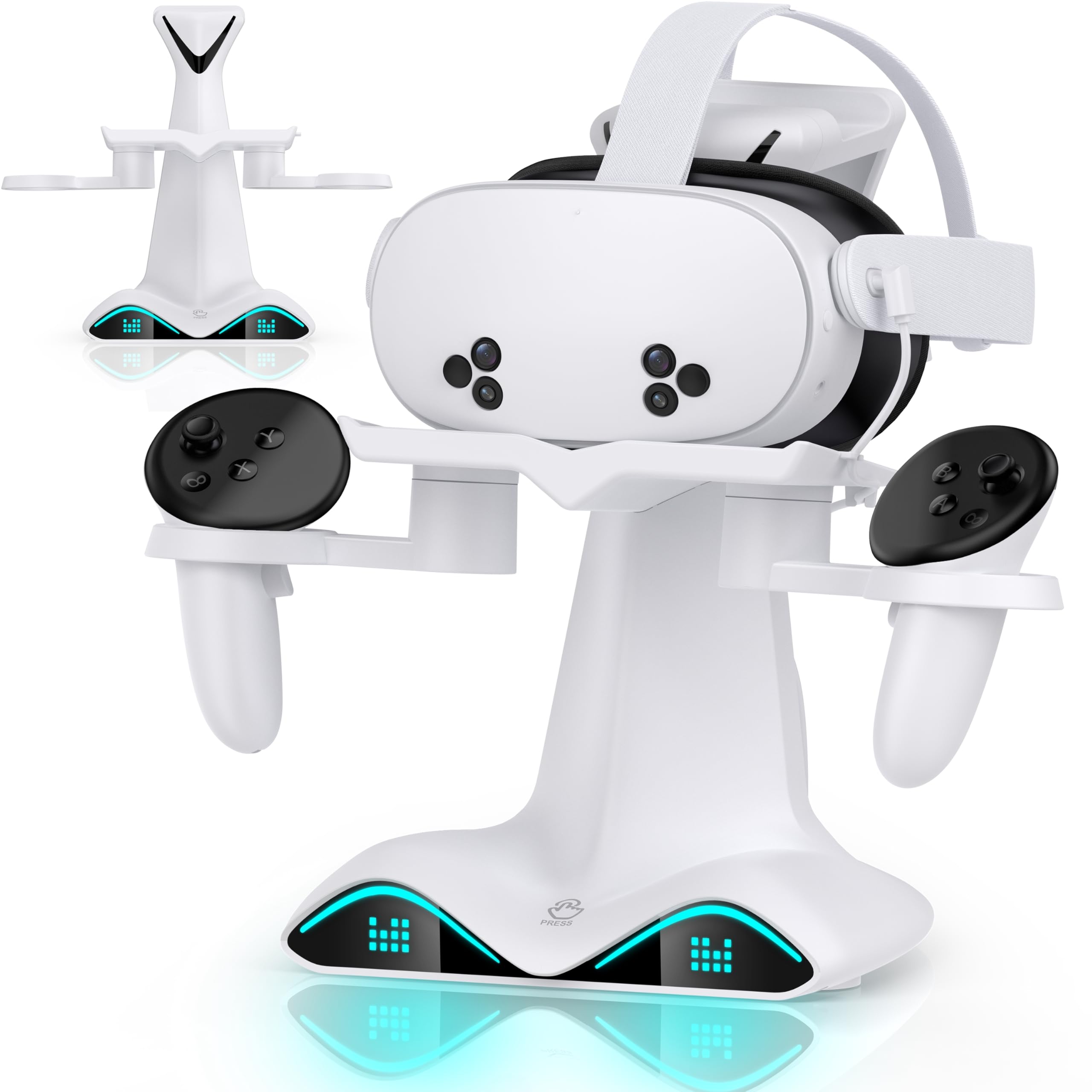 Kawaye Supporto di ricarica rapida per Quest 3, supporto verticale per cuffie VR e controller supporto di ricarica con luce RGB, accessori VR con 2 batterie ricaricabili