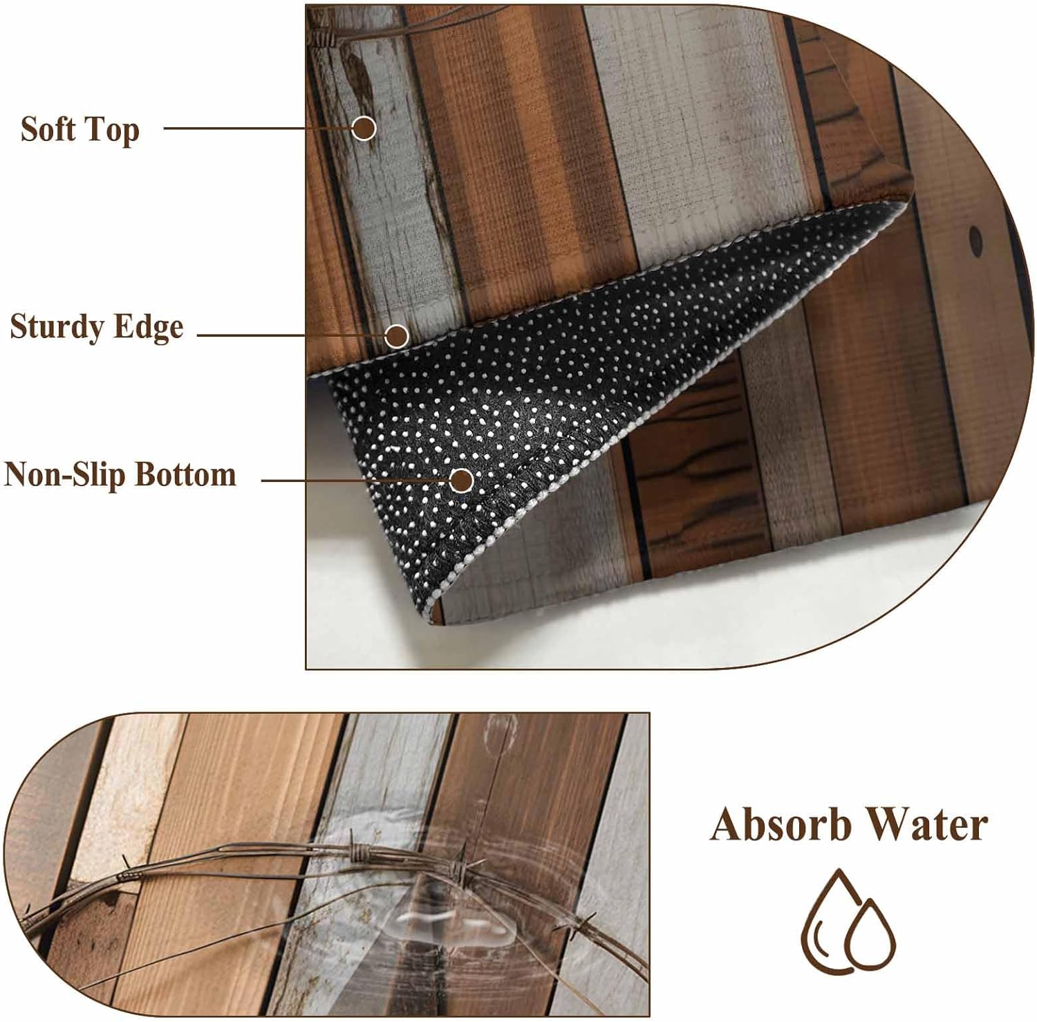 Country Star Brown Round Rug 3ft Washable Circle Entryway Rugs Non Slip Western Texas Vintage Farmhouse Wooden Area Rug Indoor Floor Carpet for Bedroom Kitchen Living Room Home Office Dining Room