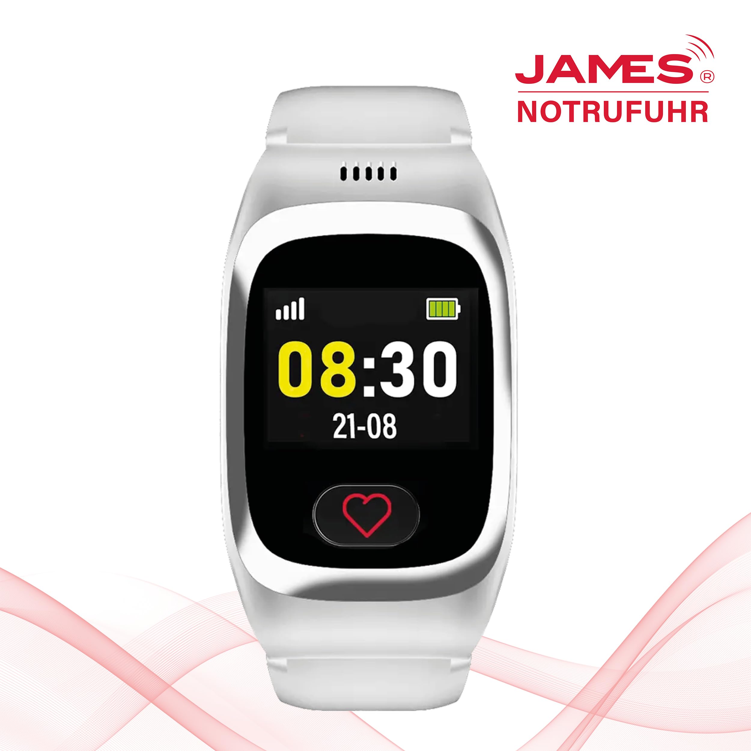 James B8 Notruf- & Sicherheitsuhr für Senioren (Weiss) mit GPS, Sturzerkennung, SOS-Knopf, Pulsmessung & Gesundheitsfunktionen, Familien-App, lauter Alarm, inkl. SIM-Karte & 2 Gratis-Monate Tarif
