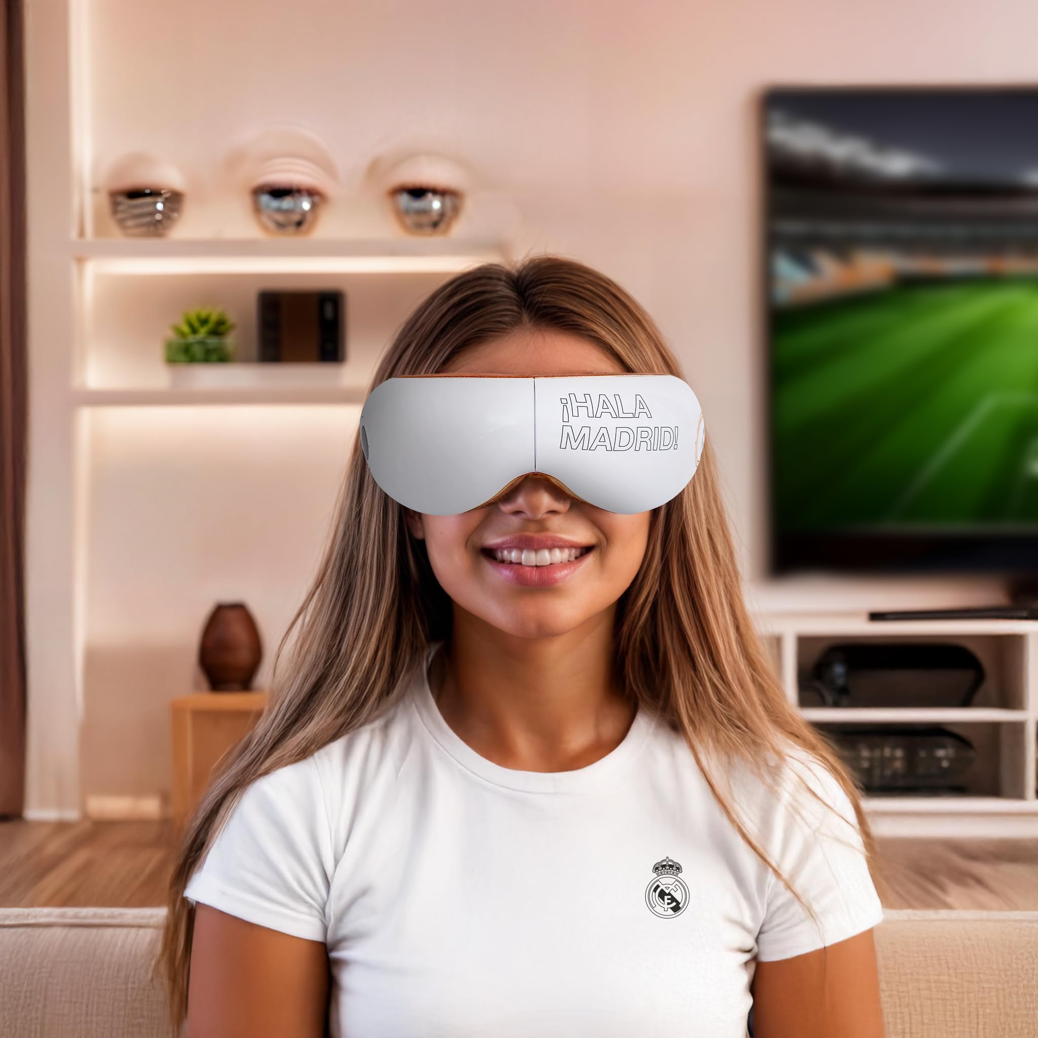 REAL MADRID | Oficjalne okulary do masażu RM INFINITY REAL MADRID I Składany masażer do oczu i twarzy z wibromasażem I Pressoterapia I Heat I Wbudowane głośniki I Oficjalne hymny Real Madryt