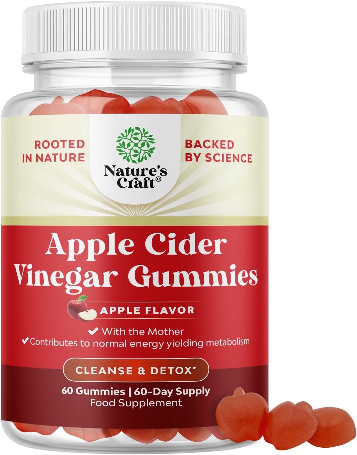 Apple Cider Vinegar Gummies with Mother – Cleanse & Detox ACV Gummies for Weight Loss, Gut Health, Bloating, Metabolism & Energy Support – ACV with Mother with B12 Vitamin, B6 & Pomegranate – 60 Ct