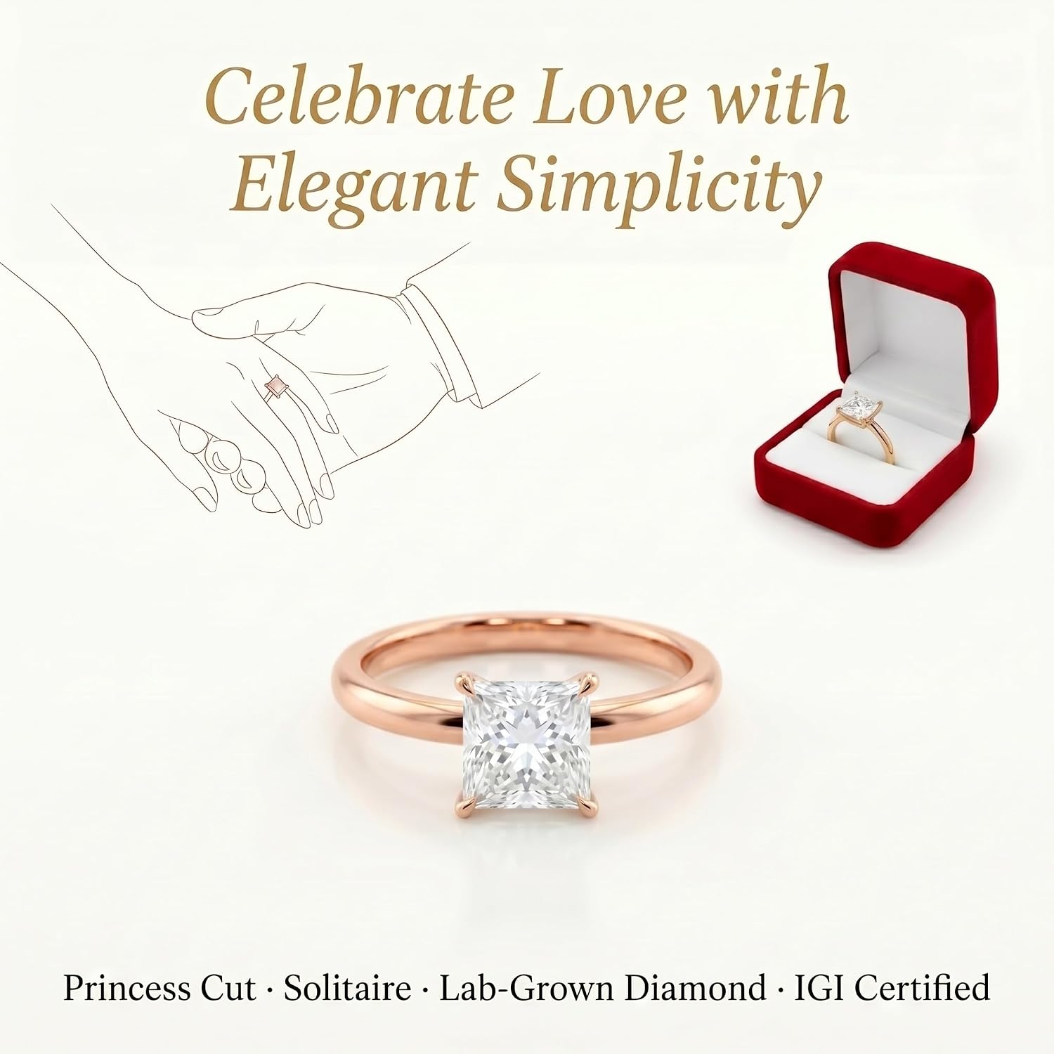 WSX Personalized 1 to 4 Carat IGI Certificated Solitaire Lab Grown Diamond Rings, D Color VVS1-VVS2 Clarity, Classic Wedding Promise Engagement Anniversary Bridal Ring for Women