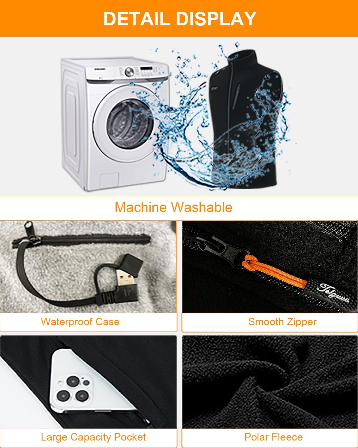 Telguua Gilet riscaldato in pile con 3 temperature regolabili, gilet riscaldato per la pancia, giacca riscaldata per sci, lavoro all'aperto, escursionismo