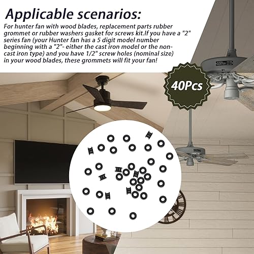 Miniatura 3 de 40 ojales de goma de repuesto antiguosvintagediscontinuos, para ventilador de techo Hunter (40 negro)
