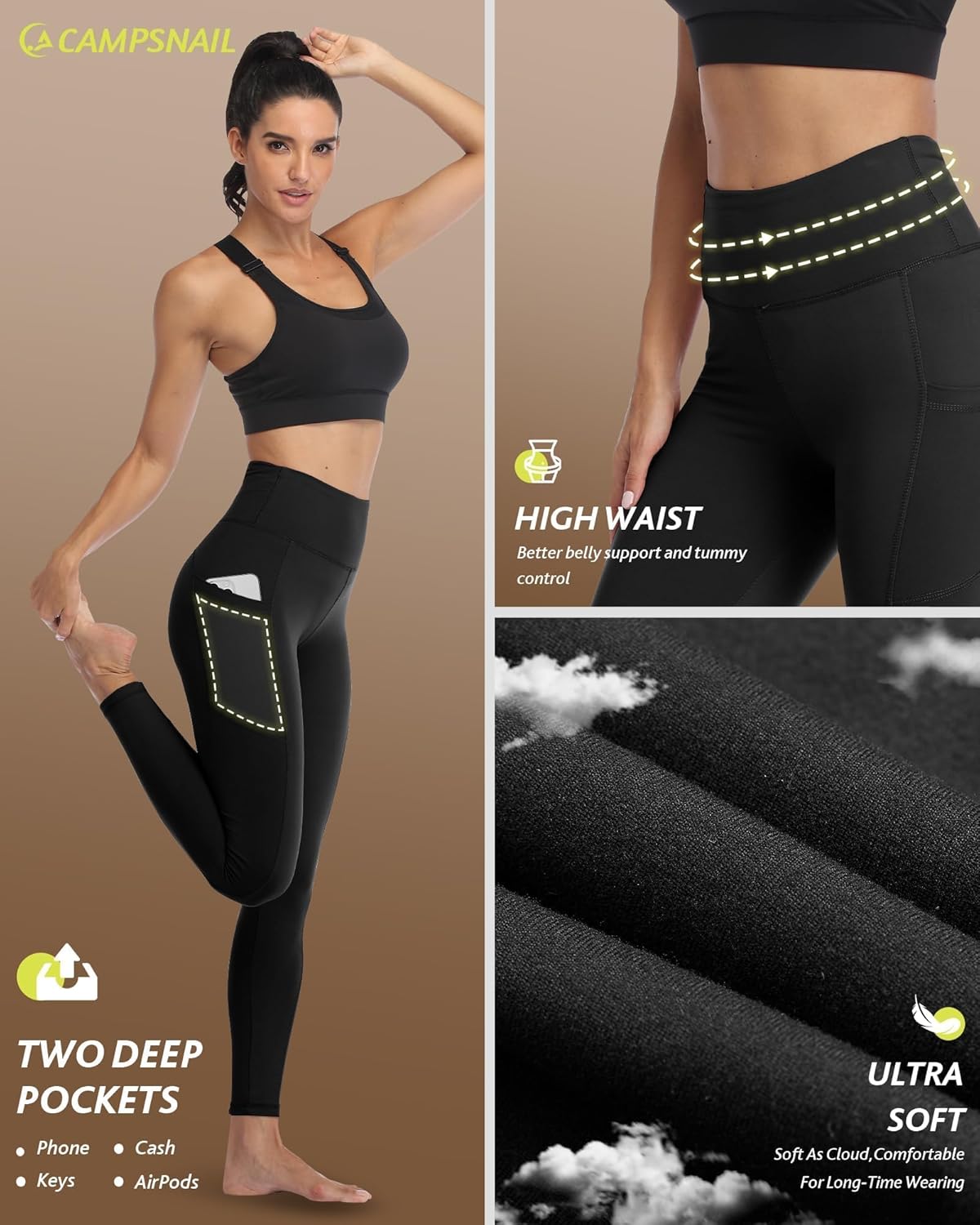 CAMPSNAIL Fleece Lined Leggings Women - Thick Soft High Waisted Black Tummy Control Thermal Warm Velvet Pants for Cold Winter - Image 3