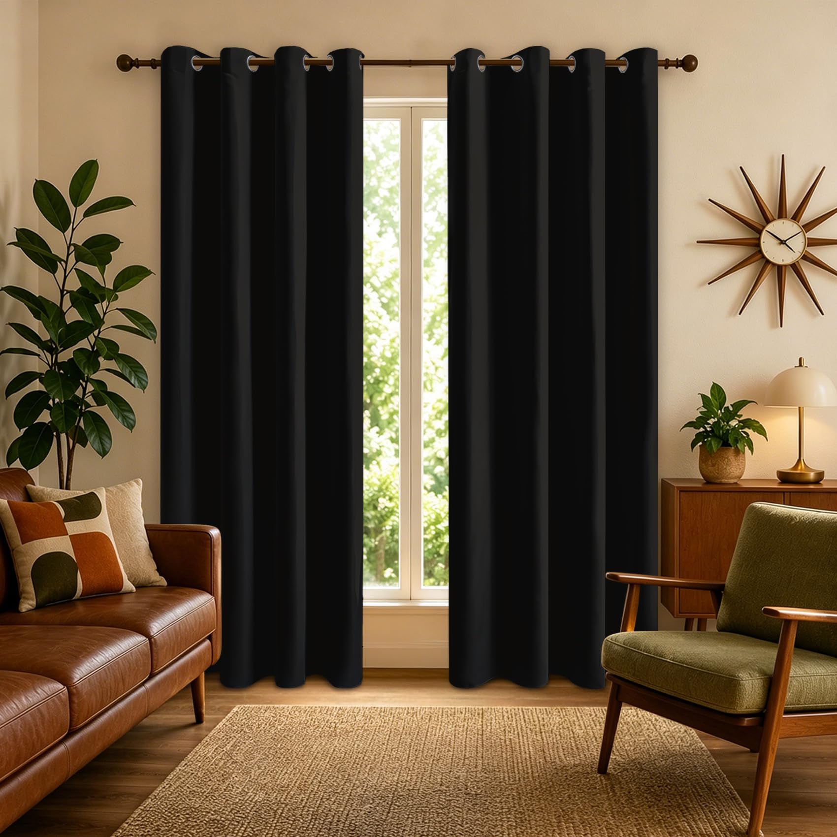 Mistela Verdunklungsvorhänge Schwarz Modern 2er Set H220xB140cm