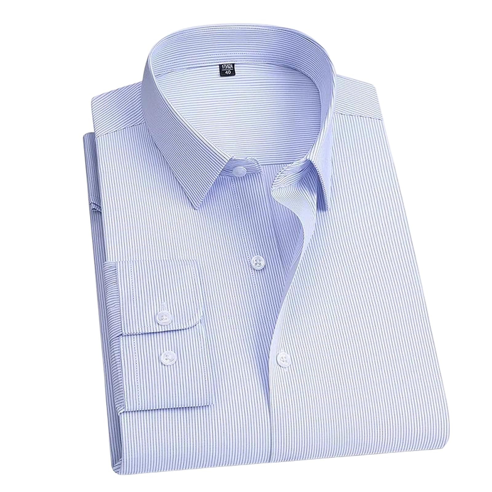 Adhdyuud Mens Long Sleeve Dress Shirt Button Front Solid Color Office Business Formal Shirt