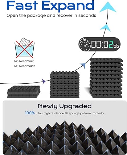 Miniatura 2 de Sonicism Paquete de 12 paneles de espuma piramidal a prueba de sonido con autoadhesivo, paneles de espuma acústica de 12 x 12 x 1 pulgada de alta