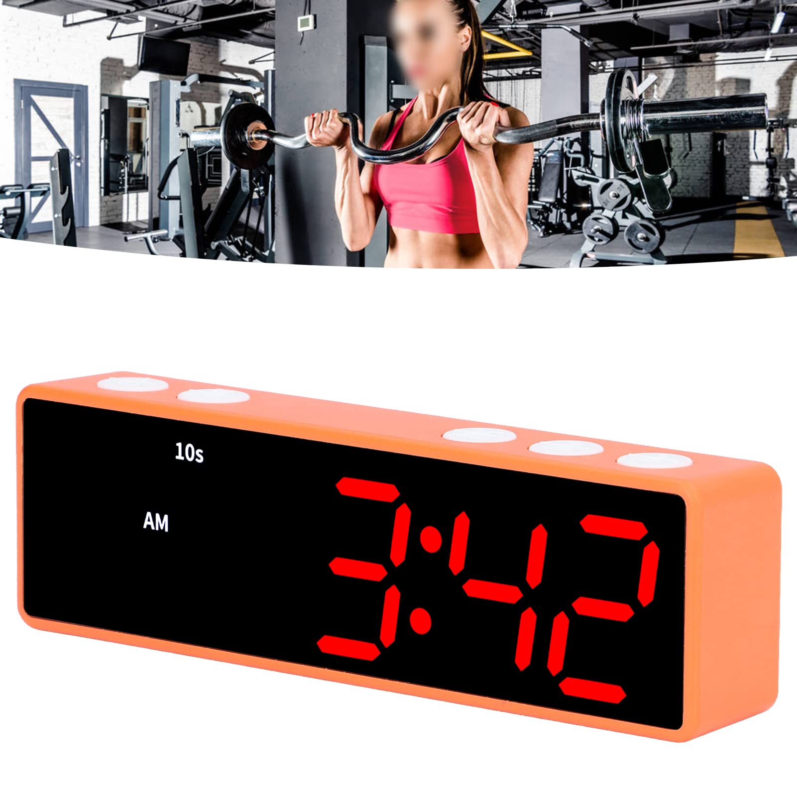 Atyhao Reloj Digital Reloj electrónico Botón magnético 5 Funciones 12H/24H con Cable USB para Gimnasio de Oficina Marco Naranja + Pantalla Azul y roja