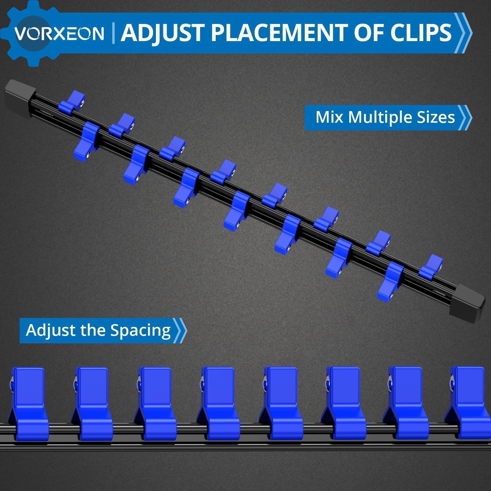 9 Piezas Soporte para Llaves de Vaso Juego de 1/4 3/8 1/2 Pulgada, Organizador de Llaves de Vaso con Abrazaderas de Resorte ABS para Bricolaje Mecánicos