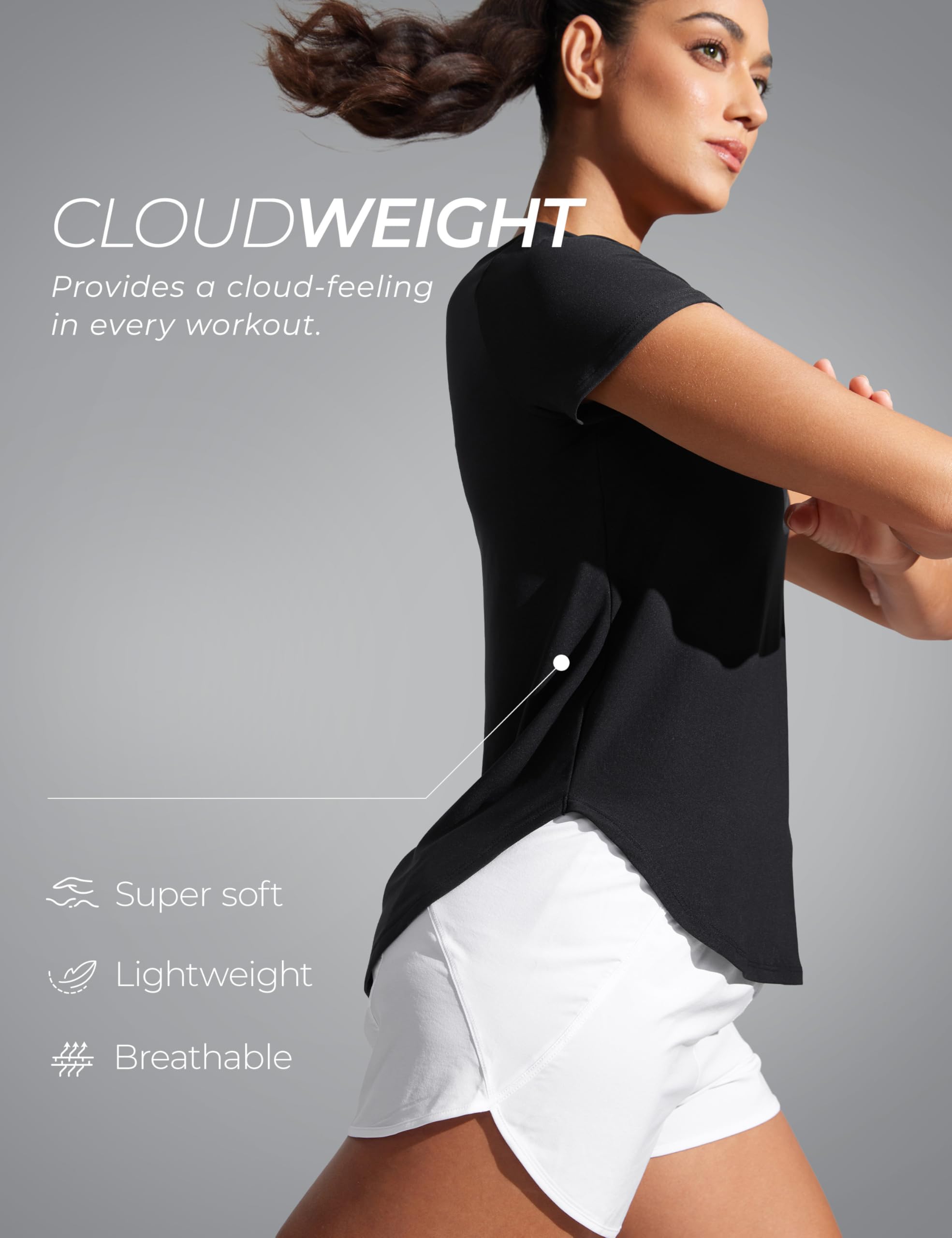 CRZ YOGA Cloudweight Camisas de Manga Corta para Mujer Tops de Entrenamiento con Aberturas Laterales