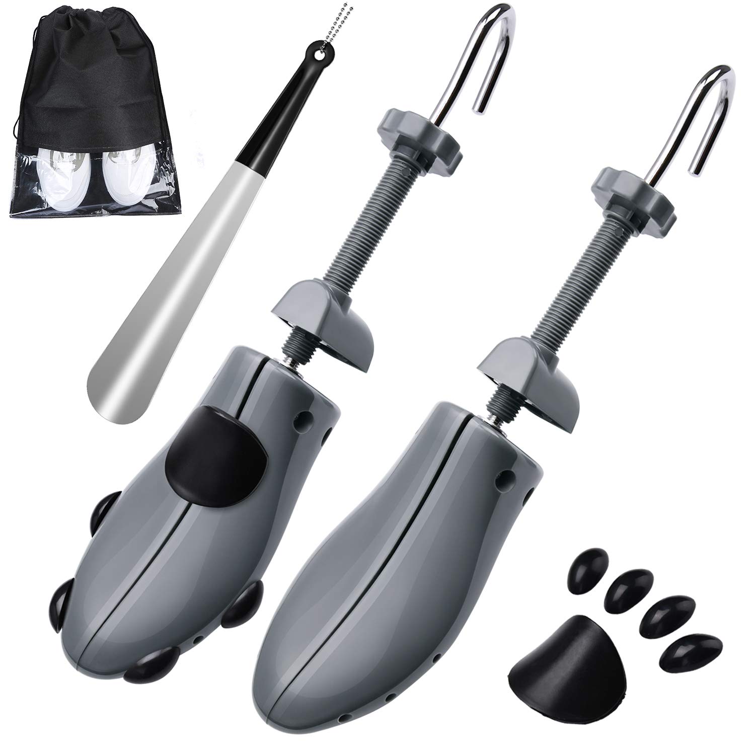 JJDPARTS Horma de zapatos para hombre y mujer, expansor de zapatos de 4 vías, ancho de zapatos para longitud y ancho ajustables con calzador