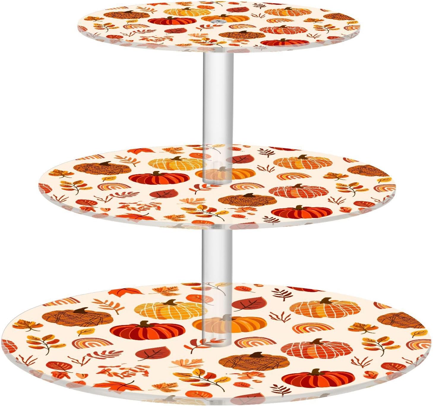 Pumpkin Leaves Maple Wheat Thanksgiving 3 Tier Acrylic Cupcake Stand, Cupcake Stand for 34 Cupcakes for Weddings, Christmas,Holidays,Parties,Birthday,Printed Cupcake Tower 23300447