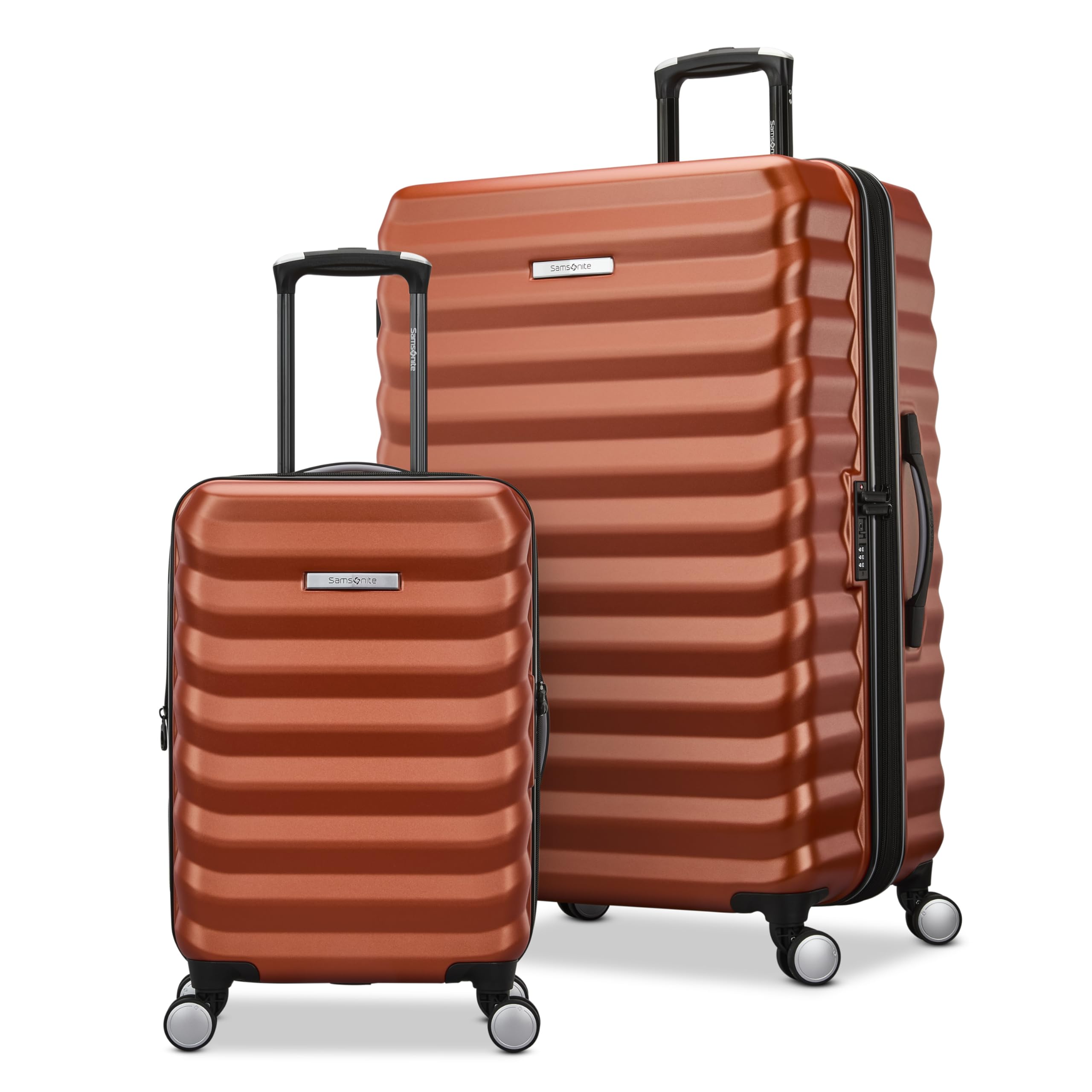 Samsonite Hard-Sided 20 &amp; 28 Inch 2-Piece Lightweight Checked Large Expandable Element Suitcase Set: Durable, 360° Spinner Wheels, Adjustable Telescopic Handle, TSA-Approved Lock - Copper Orange