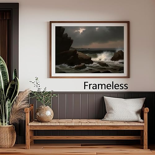 Miniatura 4 de Arte de pared de mar Moody, lienzo de noche y playa, pintura de paisaje de academia oscura, impresiones de mar vintage, paisaje marino Moody, arte