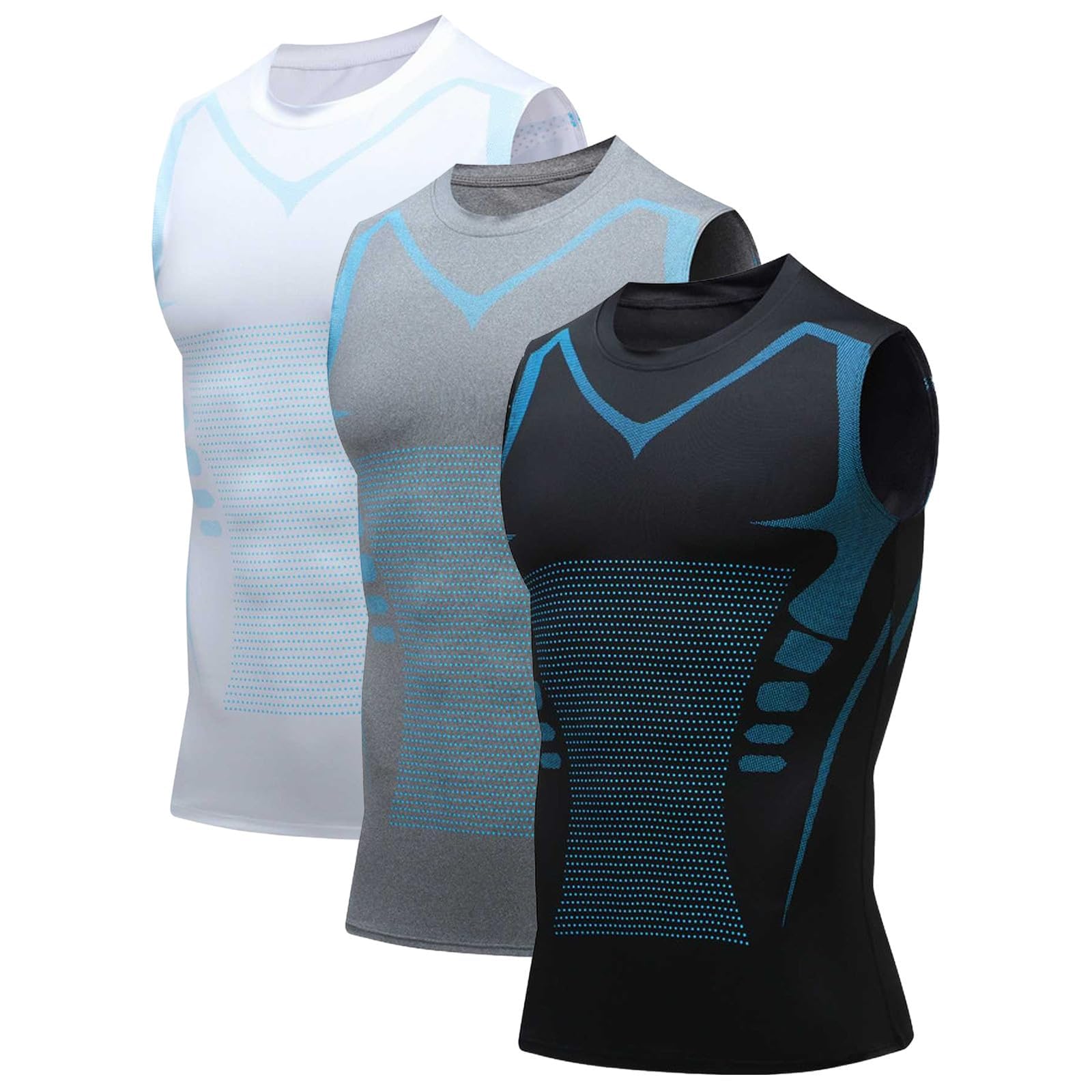 Lot de 3 Gilet de Compression Homme Débardeur de Sport Fitness Séchage Rapide Respirant
