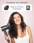 Sèche-cheveux, sèche-cheveux professionnel à haute vitesse 160000 RPM avec 500 millions d'ions négatifs & contrôle de chaleur & faible bruit avec diffuseur magnétique pour un séchage plus rapide de tous types de cheveux, sans dommage thermique