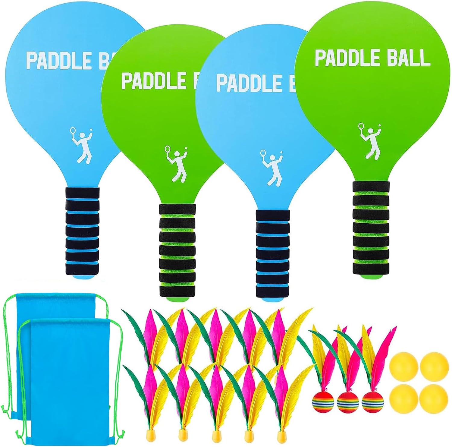 2 Sets Beach Games Toy Paddle Ball Set - Funny Paddleball Rackets Game, Outdoor Sports Toys for Kids Adults Family Games Yard Lawn Party Supplies, Blue Green, Medium