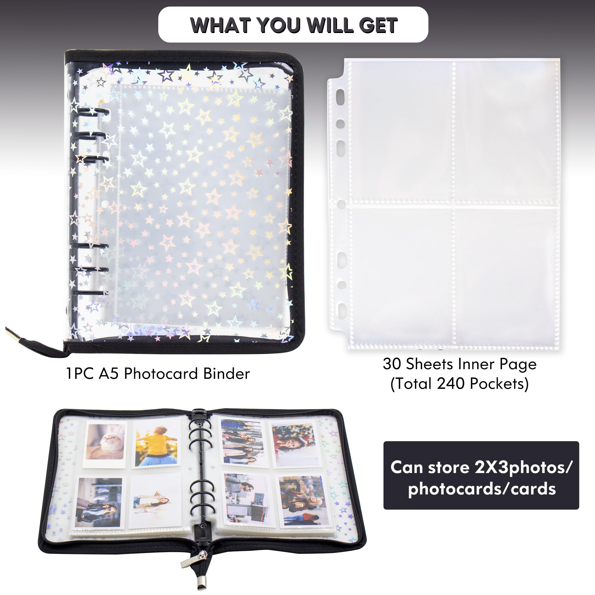 Kpop Photocard Binder Holder with 30 Pack 4-Pocket Inner Pages - Image 3