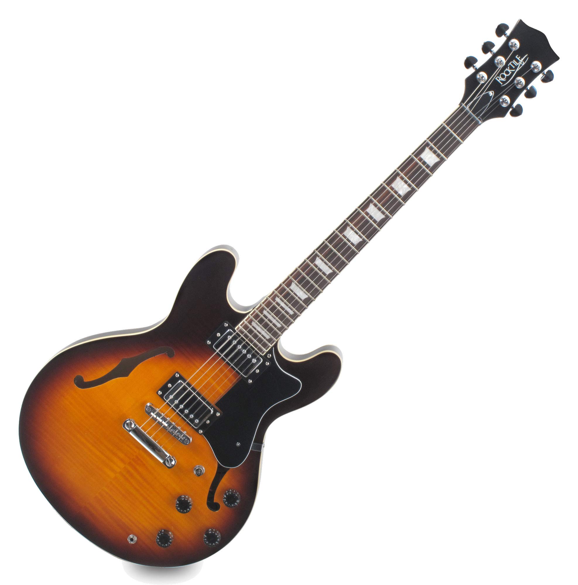 Rocktile Pro HB100-SB Chitarra Elettrica (Corpo semi-hollow/halbresonanz, 2 Humbucker, Tastiera in palissandro, Manico in acero, Mensola: 65 cm, Larghezza capotasto: 43 mm) Sunburst