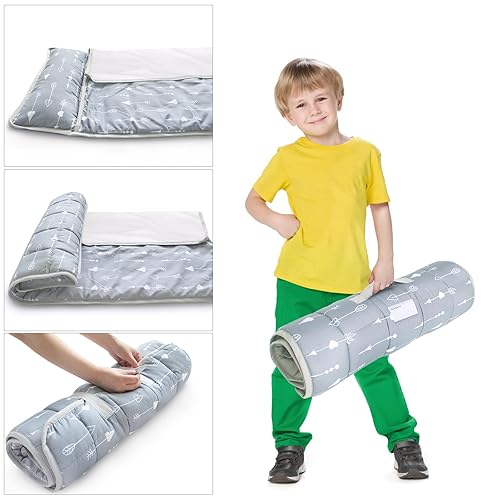 Miniatura 8 de Tapete para siesta con almohada y manta para niños pequeños, paquete de 2 tapetes para siesta para guardería preescolar, saco de dormir acolchado