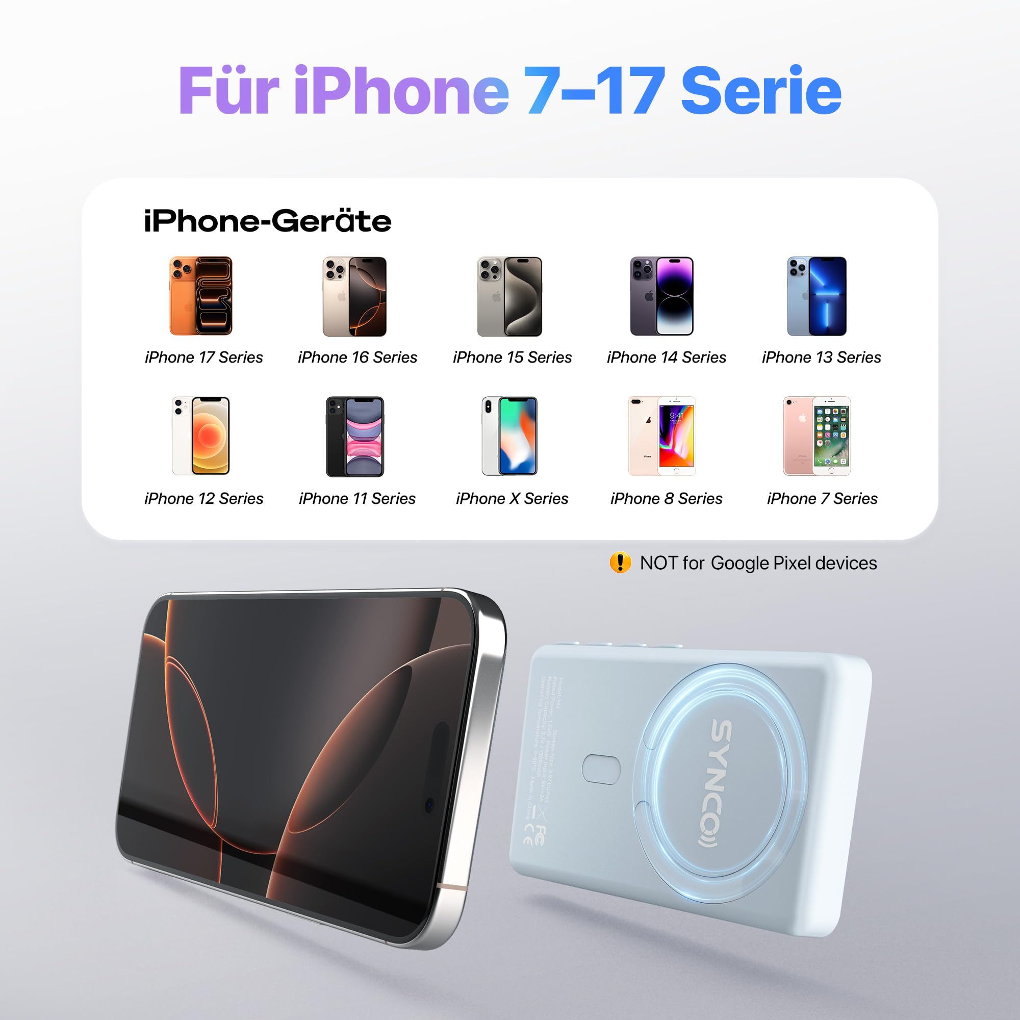 SYNCO XView Monitor Selfie Touchscreen per iPhone 7-17(Blu) | Wireless 50m, Batteria 3H, Supporto 4K/1080p, P2P Diretto, Selfie con Fotocamera Posteriore per Vlog, TikTok & YouTube