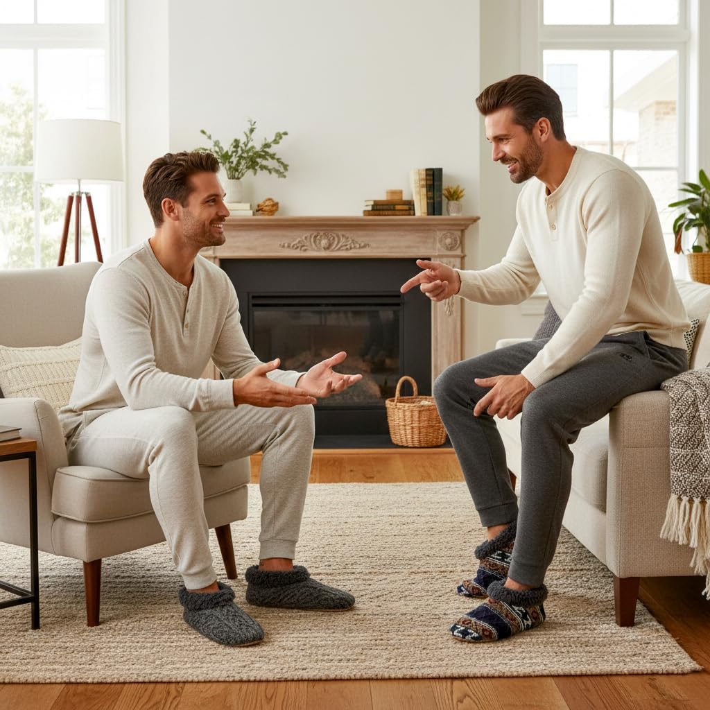 Cozylook 2-Pack Men's Low-cut Fuzzy Slipper Socks with Non-slip Gripy Soles, Winter Warm House Slippers Indoor, Cozy Christmas Gifts for Men, Stocking Stuffers for Dad Husband Boyfriend - Image 2