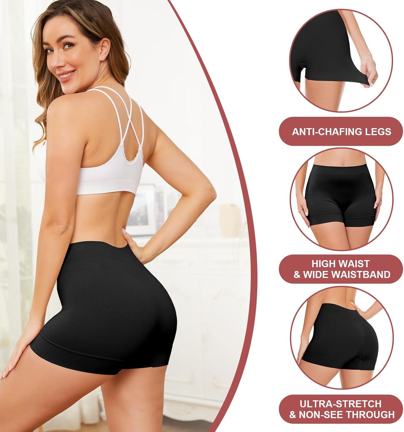 UUMIAER Slip Shorts for Women Under Dresses, Anti Chafing Boyshorts Panties Shapewear Yoga Biker Shorts - Image 5