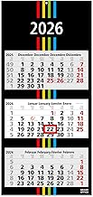 Geiger-Office 3-Monatskalender 2026 BLACK+STRIPES - Wandkalender 33 x 70 cm Großformat - Bürokalender mit 3 perforierten Kalenderblocks und Metallöse - Made in Germany