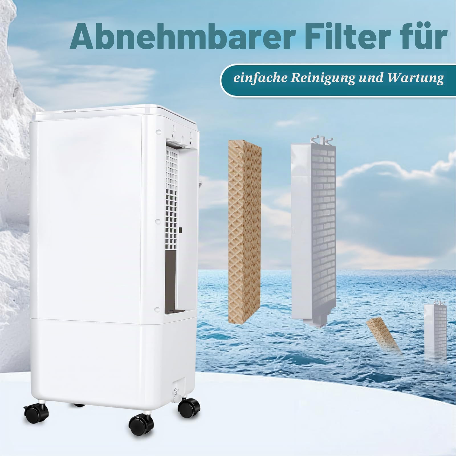 CAYNEL Tragbare Klimaanlagen, Verdunstungsluftkühler mit 7-Stunden-Timer für Auto-Off, 4 Modi und 3 Geschwindigkeiten, 4 Liter Tank-Fensterlose Klimaanlage, Sumpfkühler, Klimaanlage für Zimmer