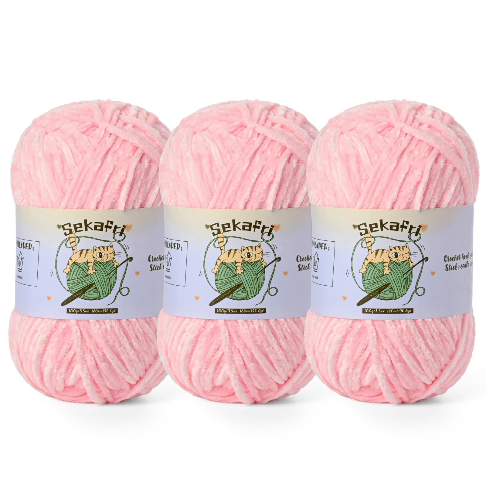 Fuzzy Chenille Yarn for Crocheting Amigurumi Yarn 3 Light Pink