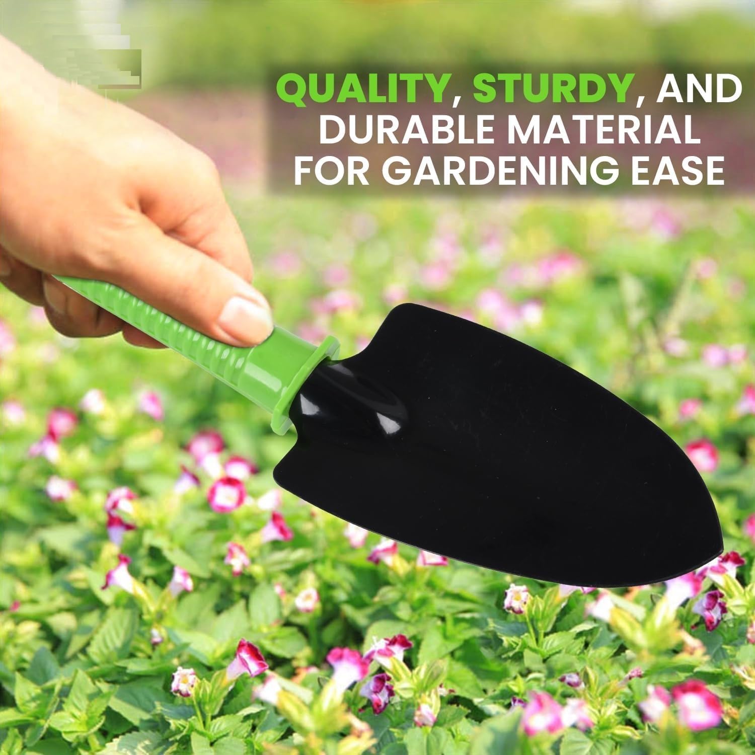 RK_Enterprises 6 Pcs Garden Tools Set (Hand Fork, Trowel, 3 Tooth Rake Cultivator, 2 Shovel and Two Head Hoe) Terrace Balcony Gardening Accessories Kit for Home Garden Essential Farming