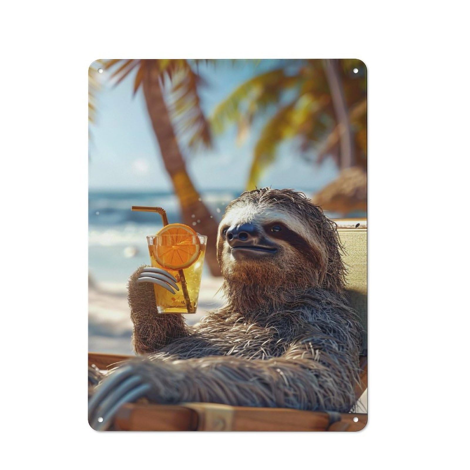 Junmoney Sloth Chillin With A Drink Retro Metal Wall Sign 40X30cm With For Living Room Wall, For Vintage Wall Decor Fans, For Themed Room Decoration