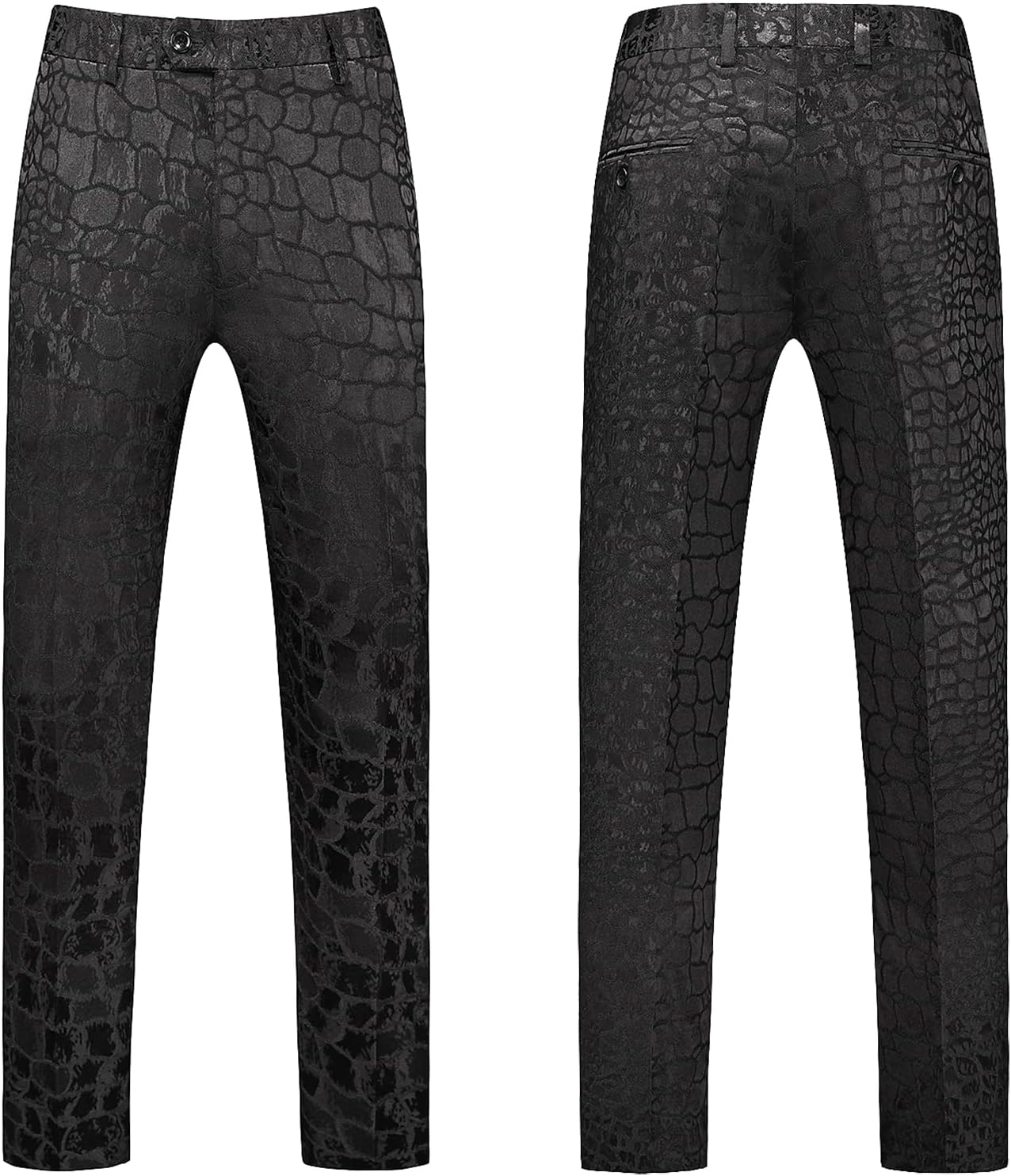 MOGU Mens 2 Piece Double Breasted Suit Jacquard Slim Fit Formal Groomsmen Wedding Party Black Tuxedo - Image 5