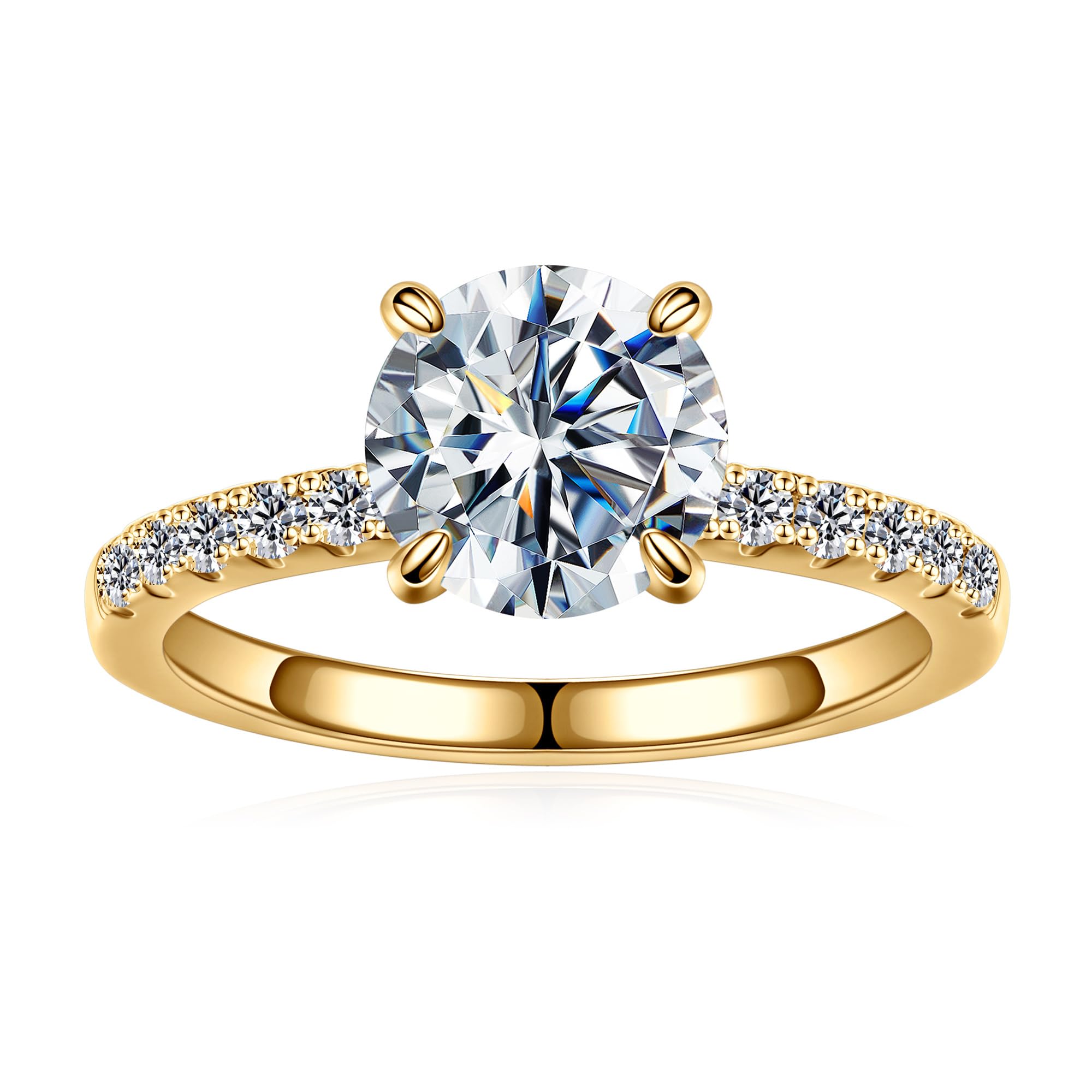 SMILEST Moissanite Engagement Rings for Women, 1.5CT Round Lab Created Moissanite Ring 14K Gold Plated 925 Sterling Silver Rings for Women Wife Promise Ring for Her