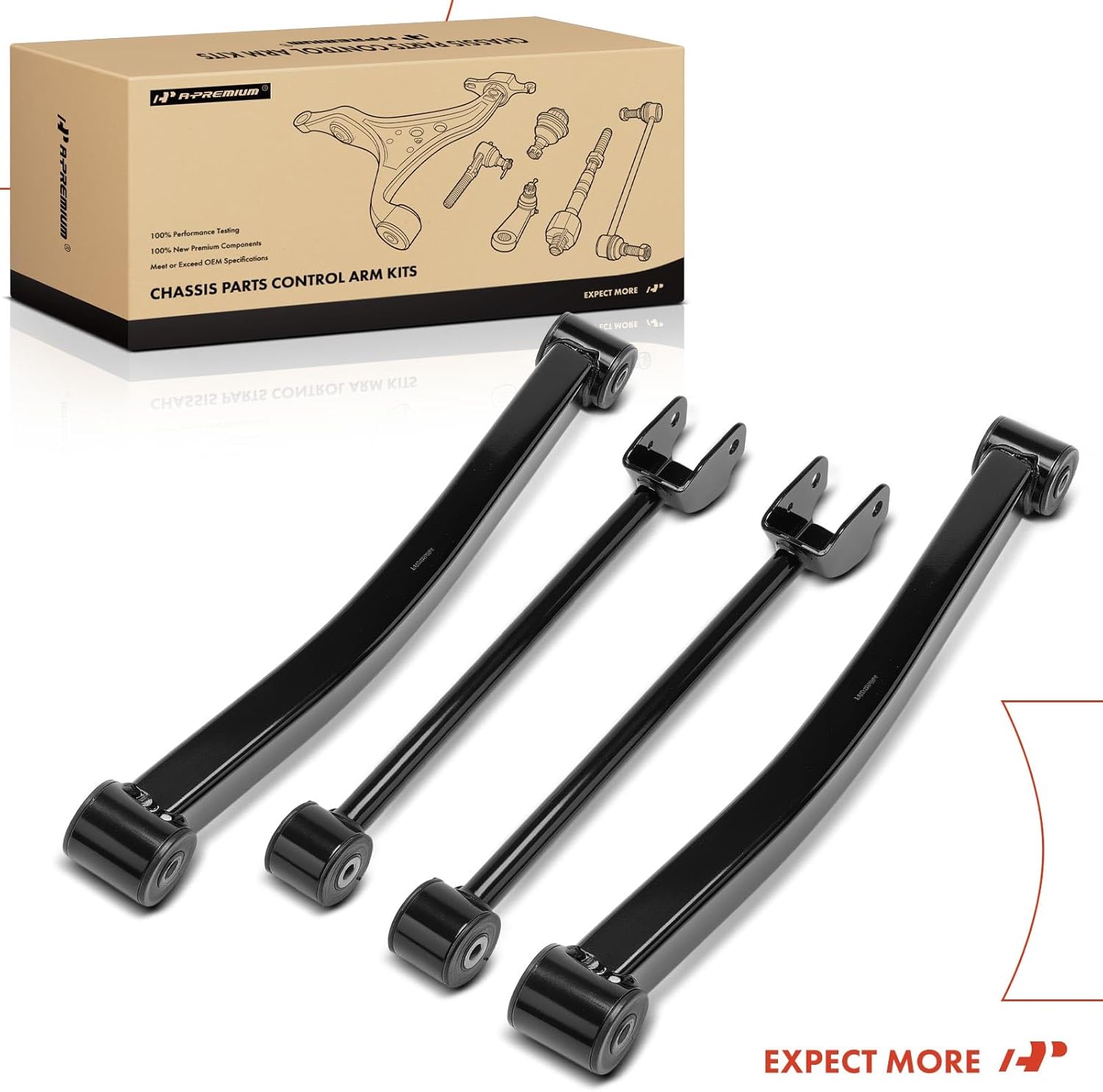 A-Premium Set of 4, Front Upper & Lower Control Arm Kit, with Bushing, Compatible with Jeep Wrangler 2007-2017, Wrangler JK 2018