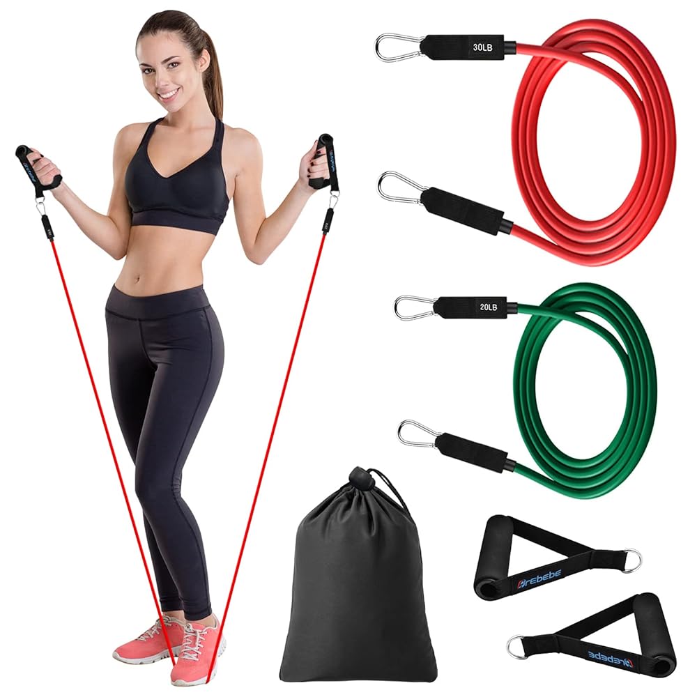 Brebebe Resistance Bands with Handles for Working Out, Natural Latex Exercise Bands Home Gym Equipment, Workout Bands Resistance Tubes for Fitness, Strength Training, Shape Body, Physical Therapy