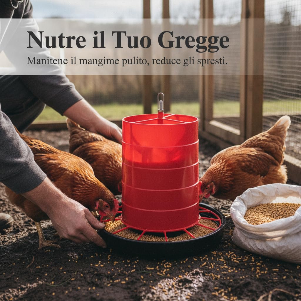 Mangiatoia per Pollame in Plastica | Plastica resistente - animali da cortile - trasporto mangime facile - per allevamento pollame - per allevatori - per esterno