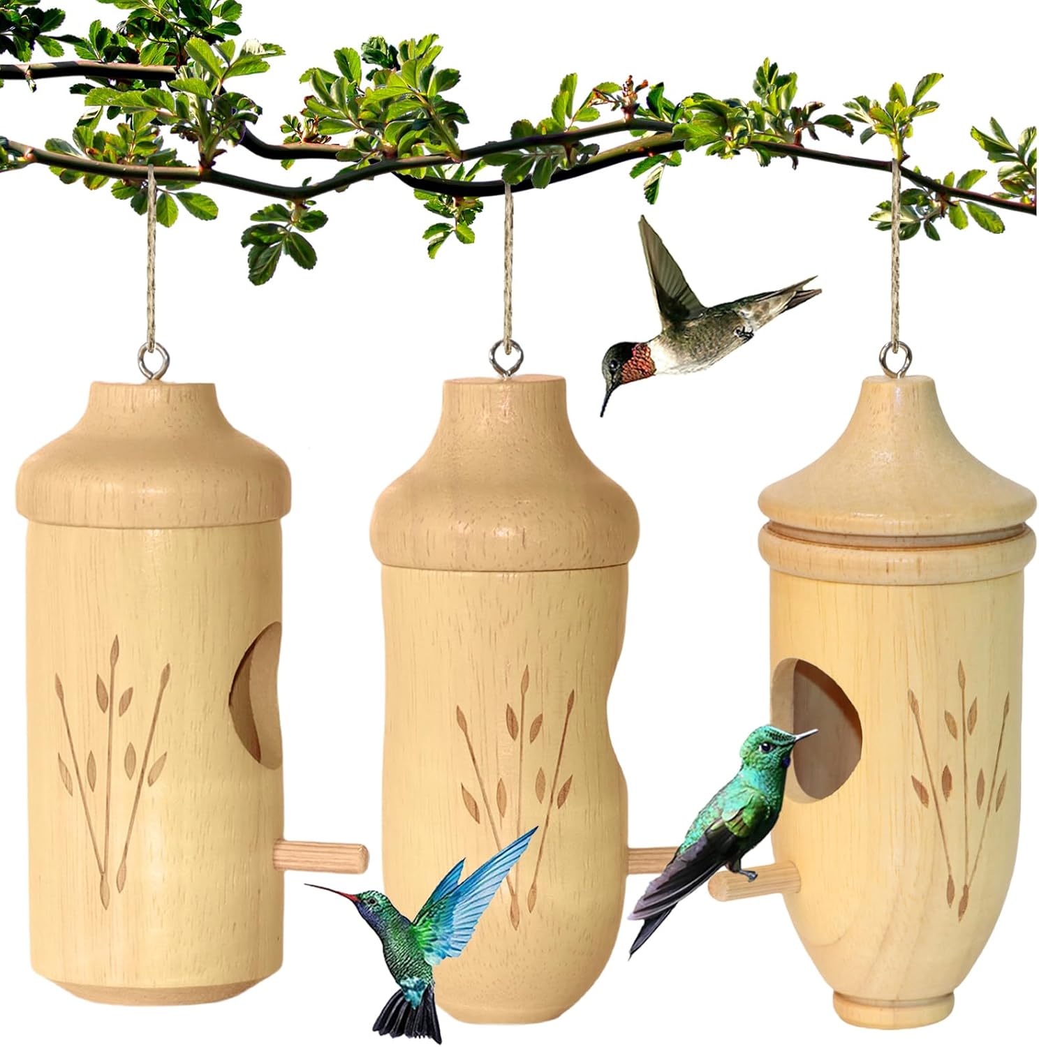 Natural Wooden Hummingbird Houses for Outside Hanging