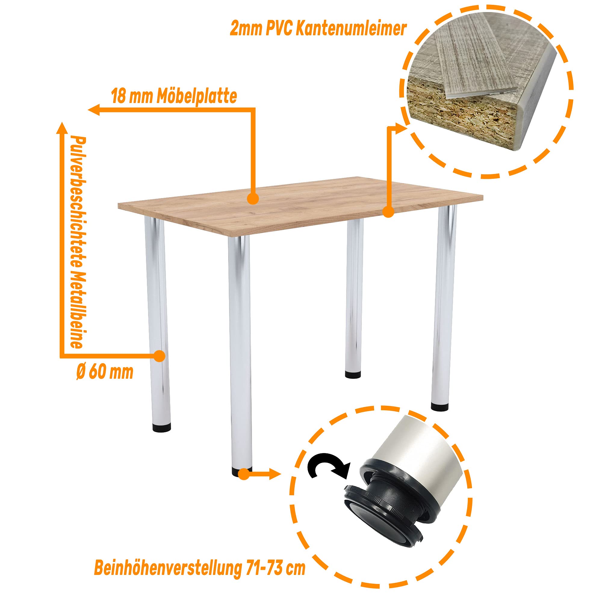 AKKE mikon 100x60 | Esszimmertisch - Esstisch - Tisch mit Chrombeinen - Küchentisch - Bürotisch | Gold Craft