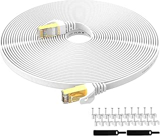 Lovicool CAT 7 Ethernet Patch Cable 100ft Ultra Flat Internet Networking Cords speed up to 10Gbps Gold Plated 8-core Shielded RJ45 Connectors for Modem Router LAN Network White 30m