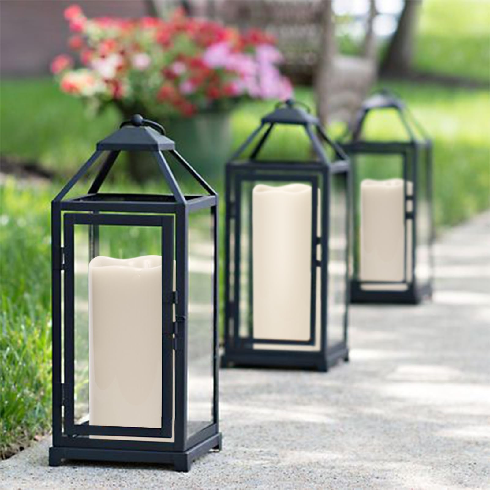 Eldnacele Candele a LED a energia solare, per esterni, impermeabili, a batteria, effetto fiamma, luce tremolante, interruttore crepuscolare auto, set da 2 pezzi (diametro 10 x 25 cm, crema)