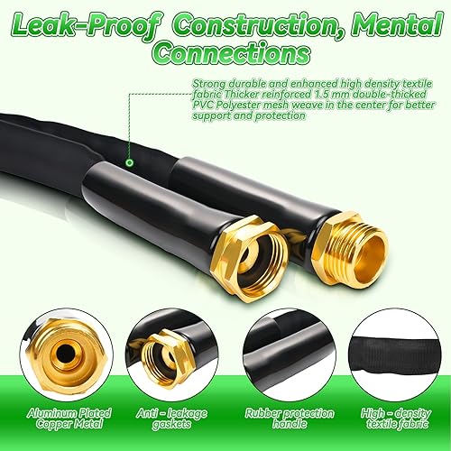 Miniatura 4 de Manguera de jardín no expandible de 100 pies, manguera flexible ligera con boquillas de 10 funciones, interfaz de metal a prueba de fugas, sin