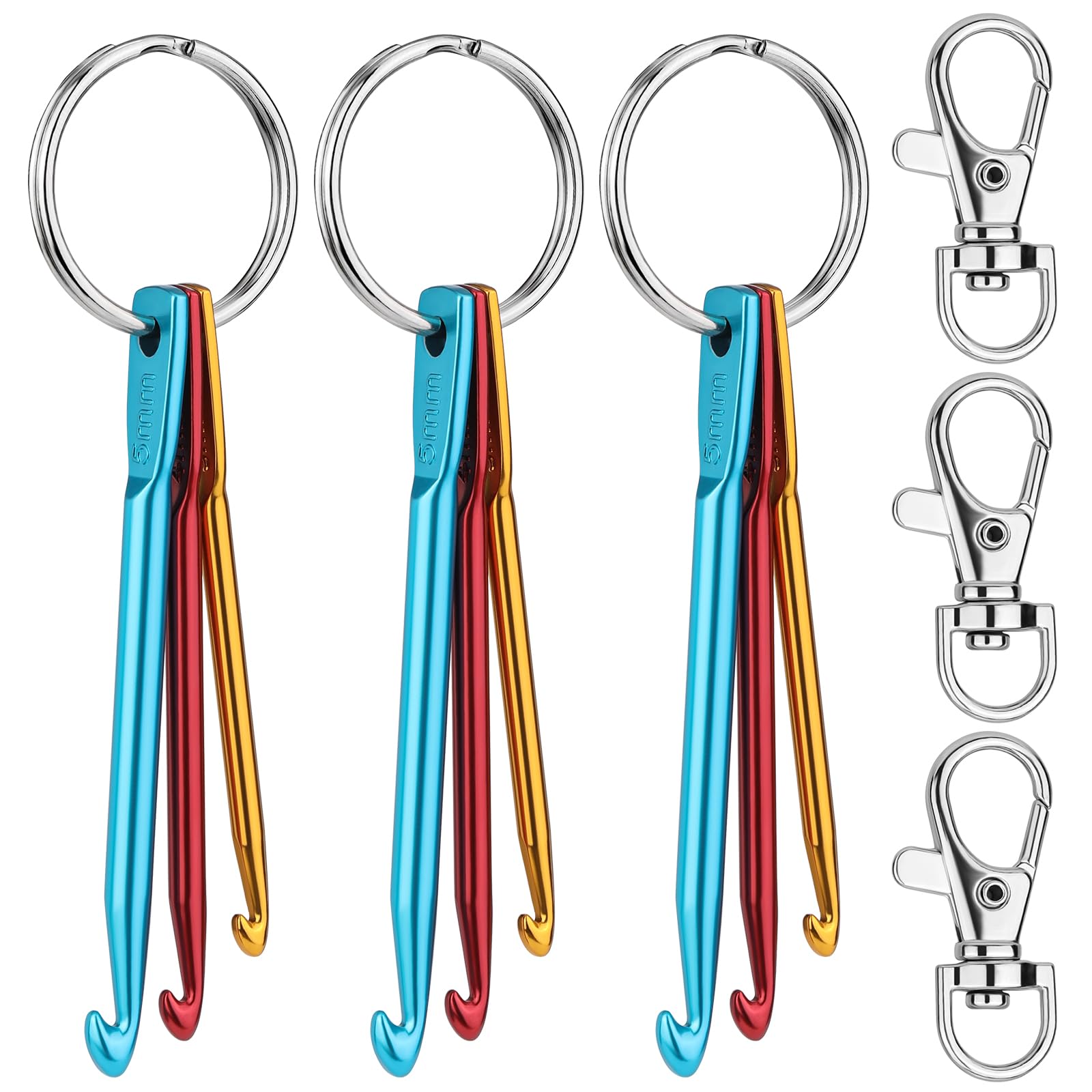 SHWAKK 3 Sets Mini Crochet Hook Keychain, 3 Size Aluminum Crochet Knitting Needles with Swivel Suitable for Yarn Knitting, Perfect for Beginners (3mm, 4mm, 5mm) - 1