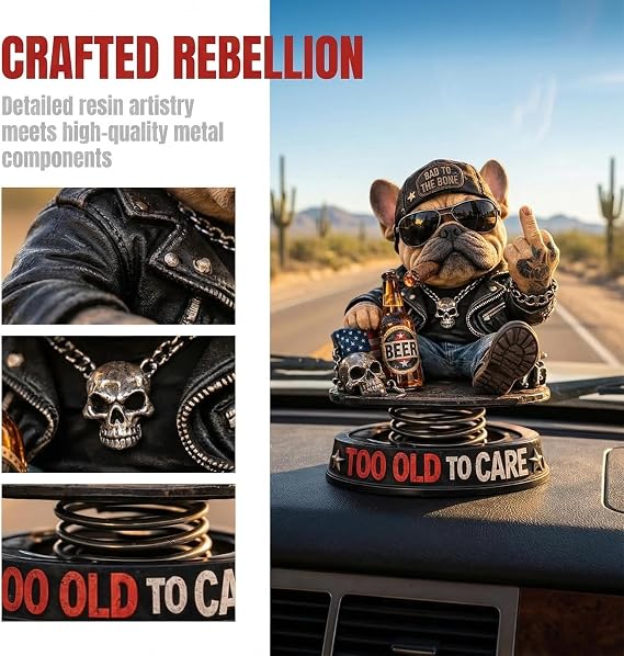 Too Old To Care Dashboard Bobblehead, Easy Placement & Stability, Funny Resin Nodding Head Dog Ornament, Tough Bulldog Bobble Head Figures for Car Dashboard
