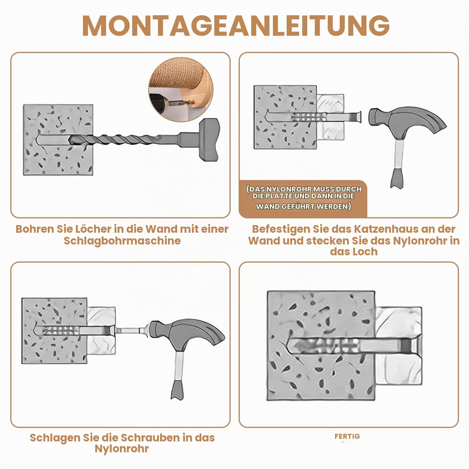 Katzen kletterwand Set mit Wandstufen, Katzenliege&Kratzbrett