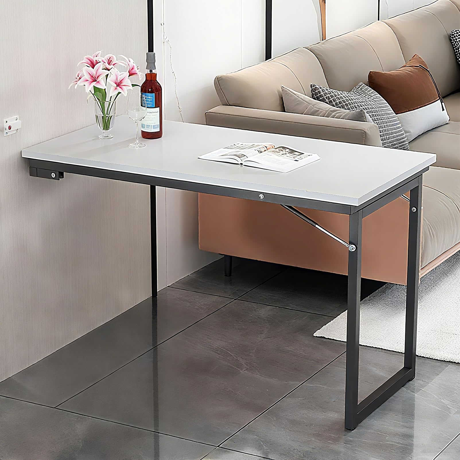 Ddasam Floating Desk with Reinforced Legs - 40kg Capacity Folding Dining Table & Computer Desk, Space Saver Design