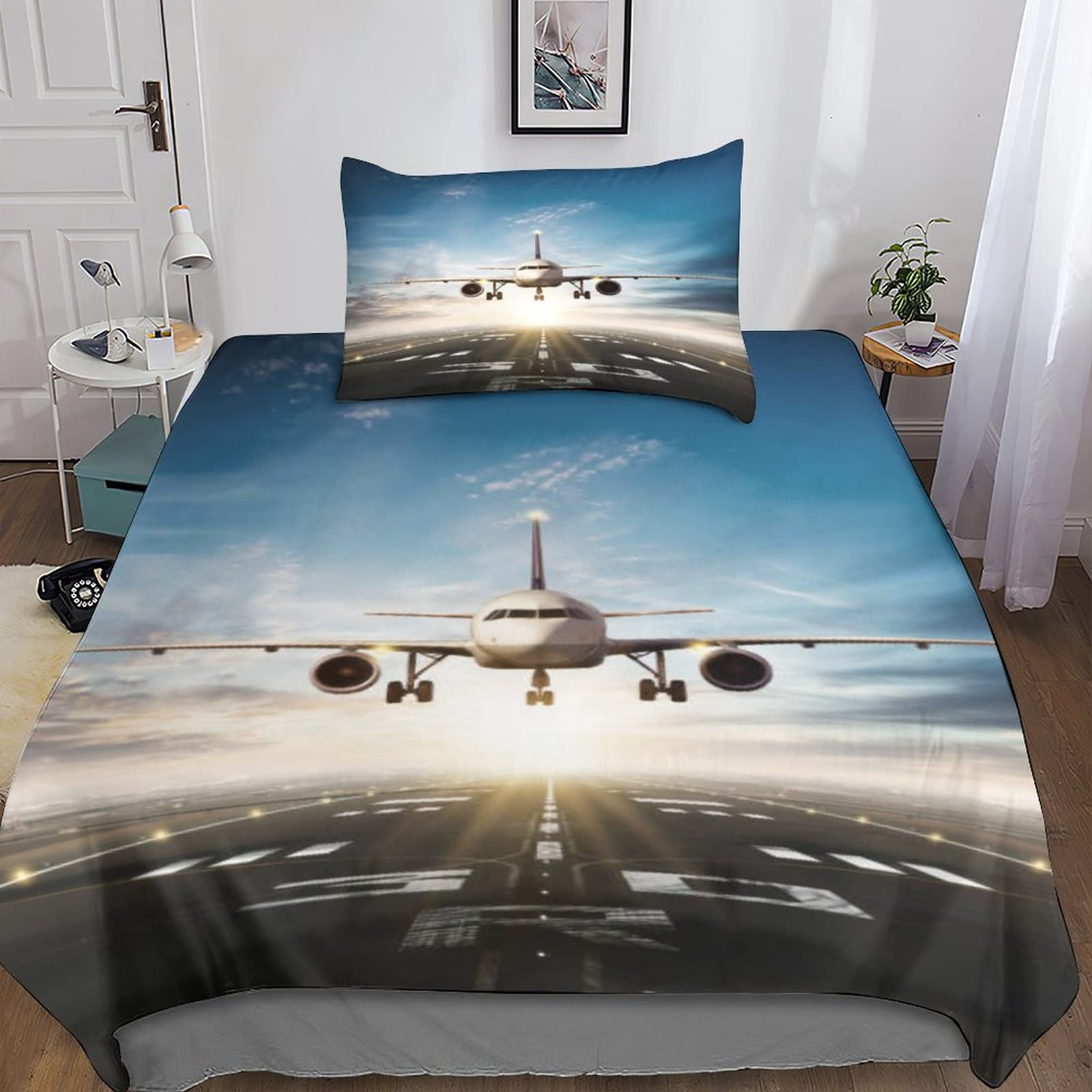 Parure de lit aux enfants garçons et filles thème avion 135x200 housse fermeture éclair