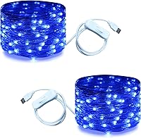 Vista 18 de RUICHEN Guirnalda de luces USB de 33 pies, 100 luces LED con interruptor de encendido/apagado (naranja, paquete de 2)