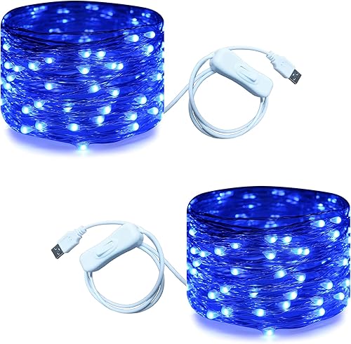 Miniatura 18 de RUICHEN Guirnalda de luces USB de 33 pies, 100 luces LED con interruptor de encendido/apagado (naranja, paquete de 2)
